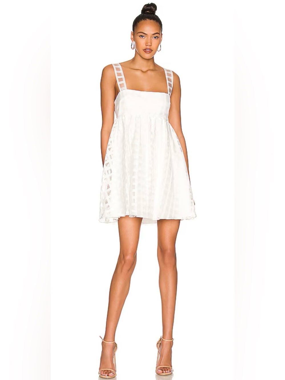 Amanda Uprichard Russo White Checkered Baby Doll Mini Dress